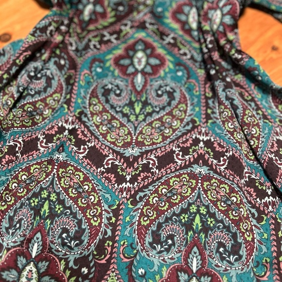 Talbots Teal and Black Patterned Blouse Size Large - Picture 2 of 11